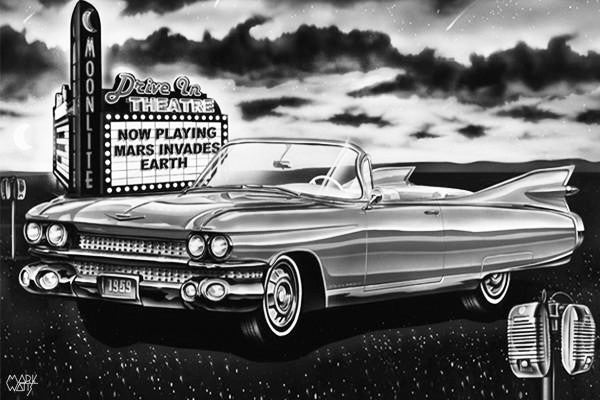 1959 Drive In Dream Black & White: By Artist Mark Watts